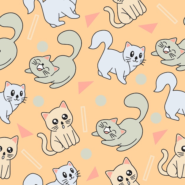 Vetor papel de parede sem costura de gato cinza animal bonito com design laranja