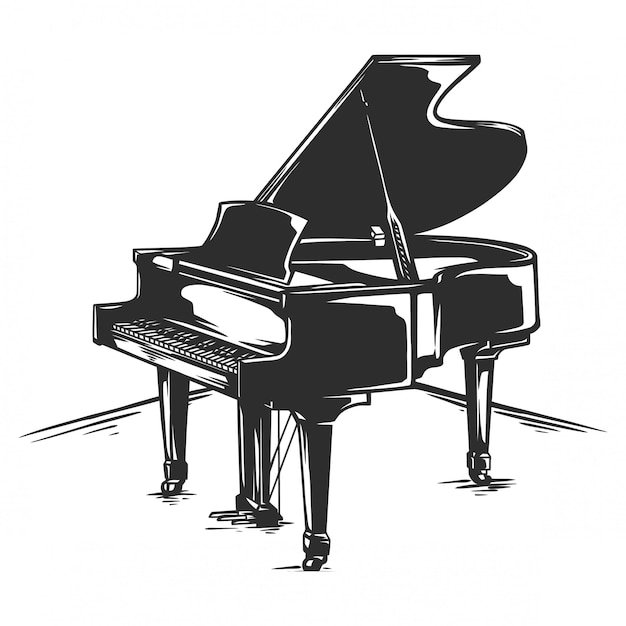 Piano de cauda clássico preto e branco