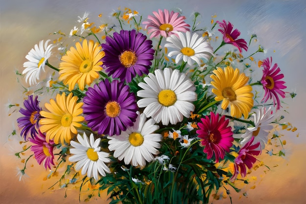 Pintura a óleo de flores coloridas