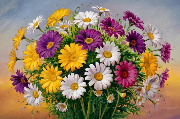 Pintura a óleo de flores coloridas