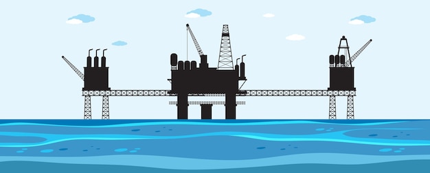 Vetor plataforma petrolífera ou silhueta de plataforma petrolífera