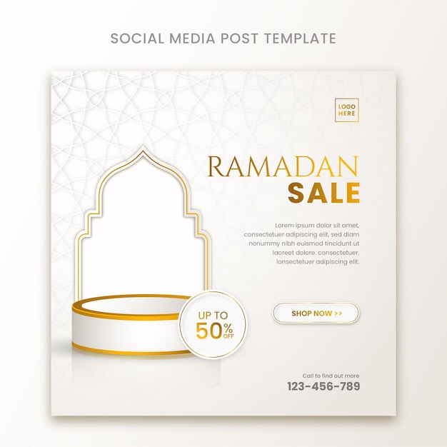 Postagem de mídia social de venda do ramadã com ornamento islâmico Vetor Premium