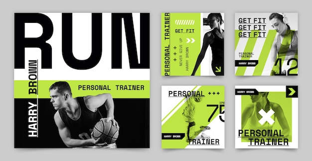 Postagens de instagram de personal trainer de design plano