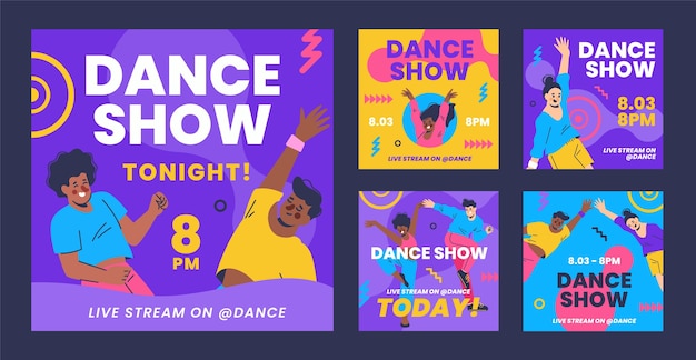 Postagens do instagram de show de dança desenhada à mão