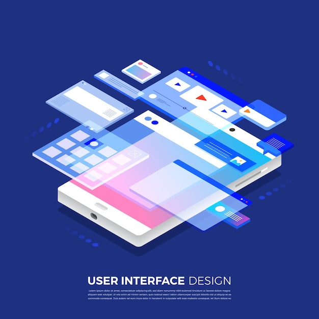 Vetor projeto de interface do usuário do conceito de ilustrações isométricas ui / ux