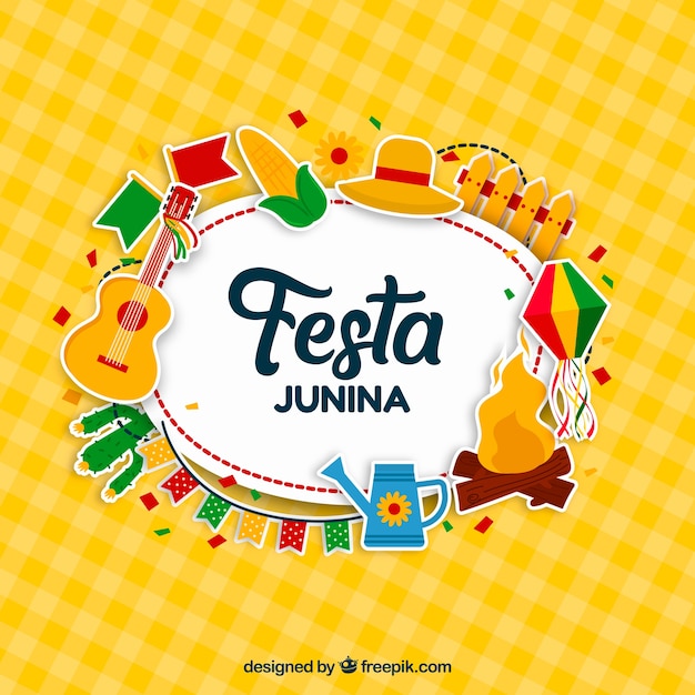 Vetor projeto de plano de fundo festa junina com elementos