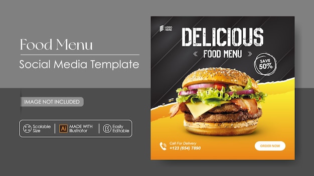 Promoção de mídia social de hambúrguer e modelo de design do instagram