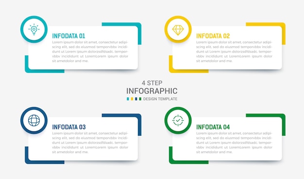 Vetor quatro etapas design de elementos infográficos modelo vetorial para diagrama de processo de apresentação e apresentações desenho de fluxo de trabalho de etapas diagrama de fluxo de banner ilustração vetorial gráfica de informações