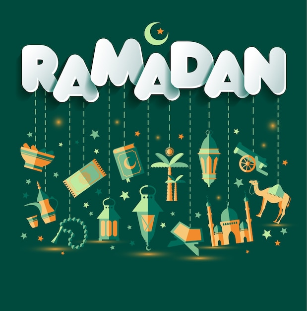 Ramadan Kareem, ilustração de celebração do Ramadã.