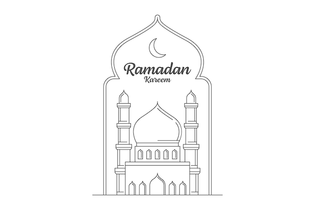 Ramadan kareem vector design ilustração monoline ou estilo de arte de linha