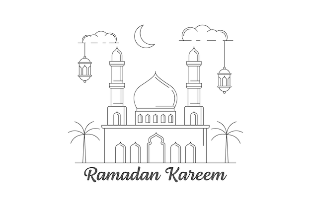 Ramadan kareem vector design ilustração monoline ou estilo de arte de linha