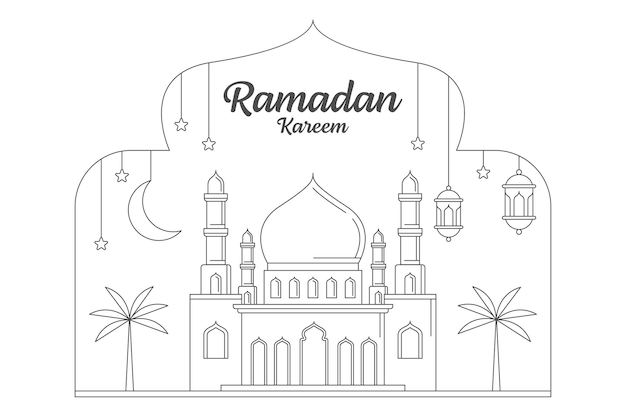 Ramadan kareem vector design ilustração monoline ou estilo de arte de linha