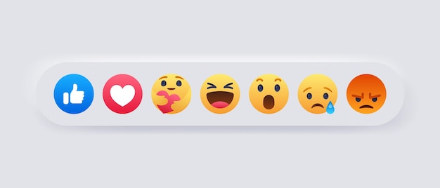 Reações emoji do Facebook com ícones de notificação como botões de amor cuidado haha uau chore emoticons com raiva