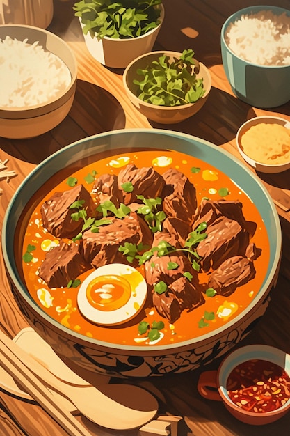 Rendang da Malásia e carne de vaca cozida lentamente