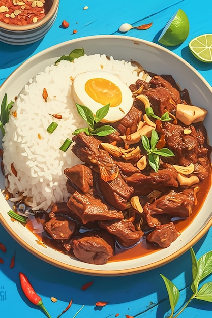 Vetor rendang da malásia e carne de vaca cozida lentamente