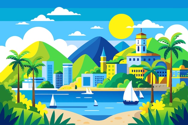 Vetor rio copacabana carnaval fundo paisagem ilustração vetorial plano 2