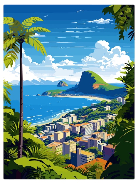 Vetor rio de janeiro brasil poster de viagem vintage souvenir cartão postal retrato pintura ilustração wpa