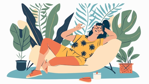 Vetor sentimento de facilidade e relaxamento com ilustração de vetor plano de mídia mista