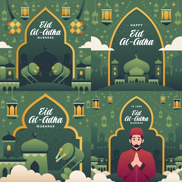 Set de ilustrações quadradas de Eid al-Adha desenhadas à mão