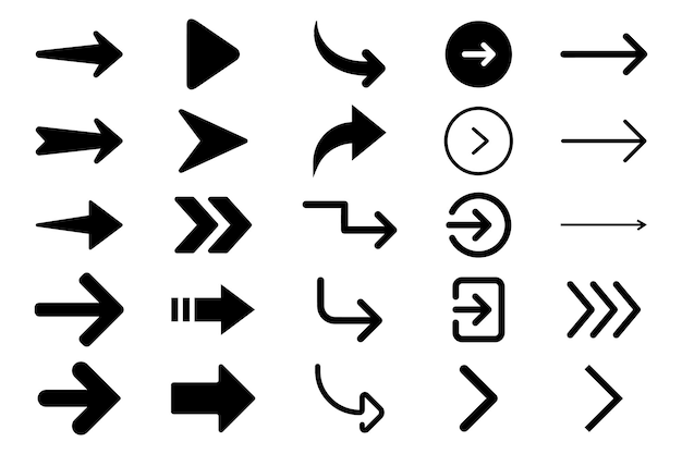 Set de setas de ícones pretos símbolos sinais