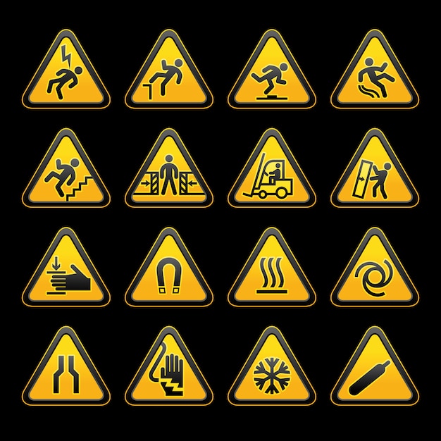 Set simple triangular warning symbols Sinais de perigo