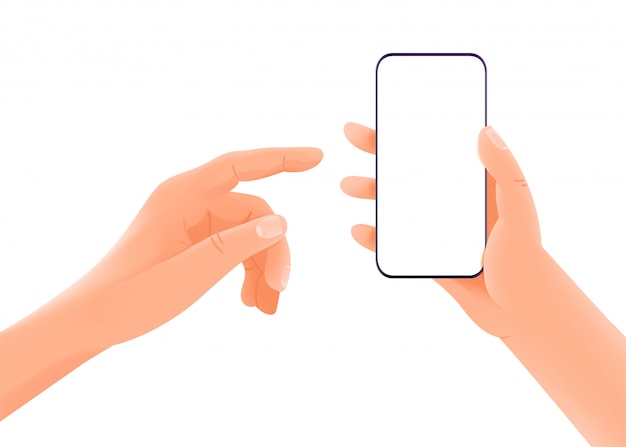 Vetor smartphone nas mãos com tela em branco