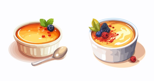 Vetor sobremesa francesa vetor creme brulee para menu de restaurante de padaria de café ou logotipo e rótulo creme queimado com cobertura de caramelo