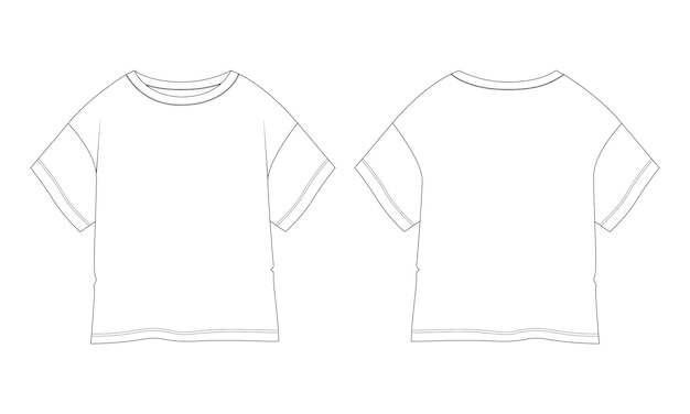 Vetor t-shirts tops desenho técnico moda esboço plano modelo de ilustração vetorial para senhoras