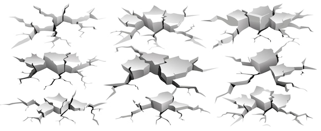 Vetor terra fraturada 3d rachaduras e quebras impacto efeito do solo elementos vetoriais racy