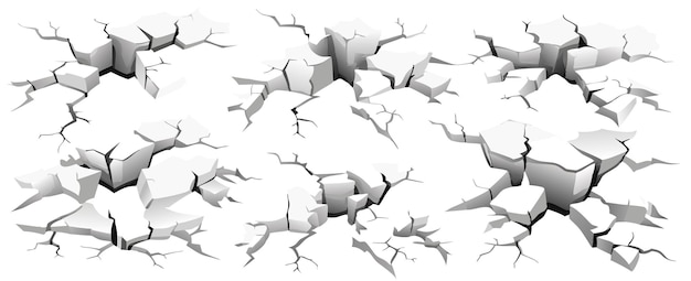 Vetor terra fraturada 3d rachaduras e quebras impacto efeito do solo elementos vetoriais racy