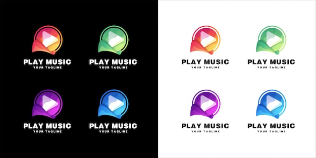 Vetor tocar conjunto de logotipo de música