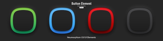 Um conjunto de botões quadrados em branco preto com cores de néon claro Mostrar e desligar status 3D Neumorfismo botões estilo de design para Apps Websites Interfaces e aplicativos UI UX Ilustração vetorial