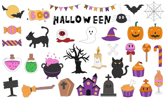 Um conjunto de elementos de Halloween vetor de ilustração