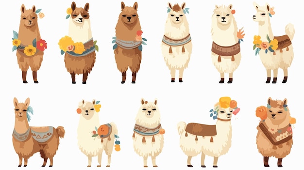 Vetor um conjunto de lamas com caracteres diferentes