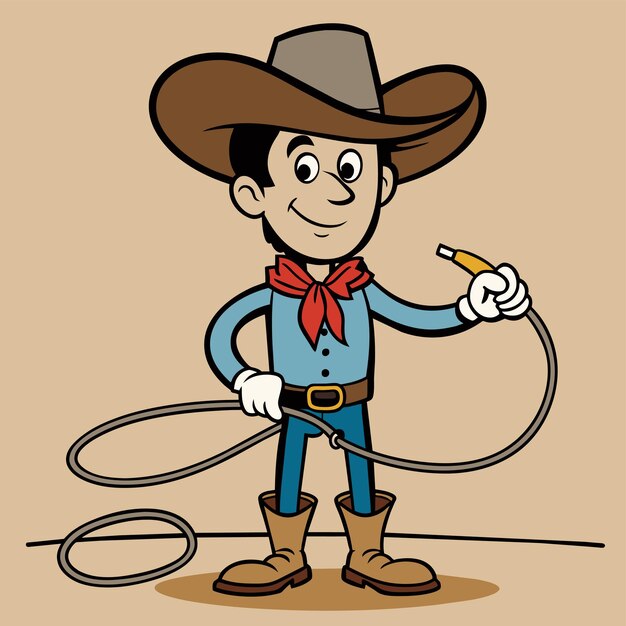 Vetor um desenho animado de um cowboy com um marcador amarelo apontando para um objeto amarelo