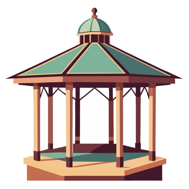 Vetor um desenho de um gazebo com um telhado verde e um telhado verde