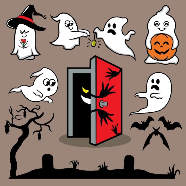 Vetor um desenho de uma porta que diz 'halloween' nela