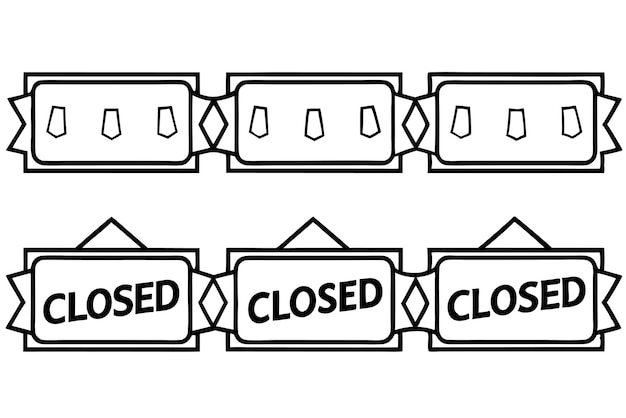 Vetor um desenho preto e branco de sinais fechados com as palavras fechadas