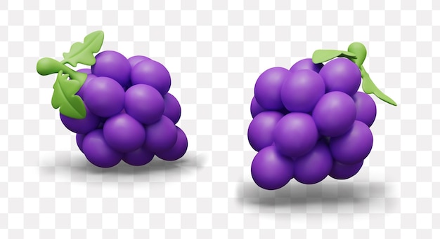 Vetor um feixe de uvas azuis ilustração 3d em estilo desenho animado bagas deliciosas