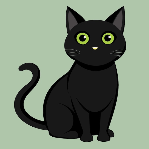 Vetor um gato preto com olhos verdes e um fundo verde