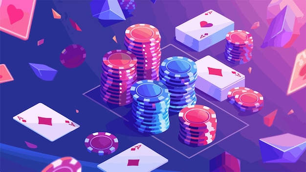 Vetor um jogo de fichas de poker com as palavras "cartas de jogo" na parte inferior