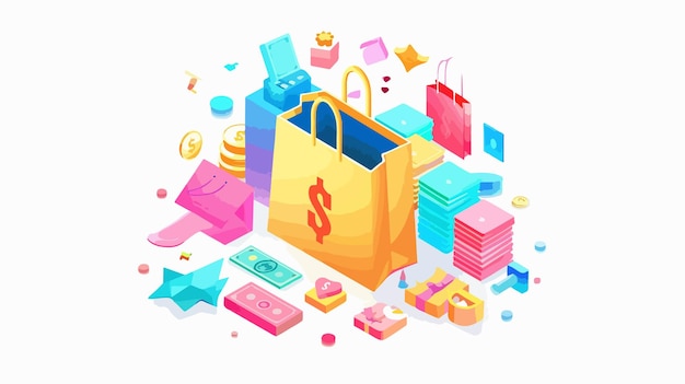 Vetor um saco de compras colorido com um sinal de dólar