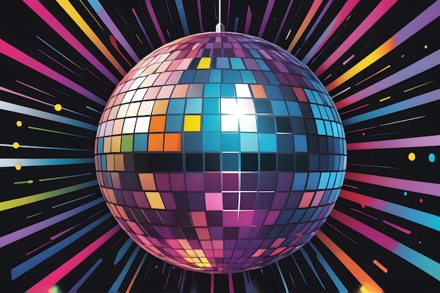 uma bola de discoteca com quadrados multicoloridos na parte inferior