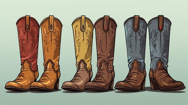 Vetor uma coleção de botas e botas de cowboy