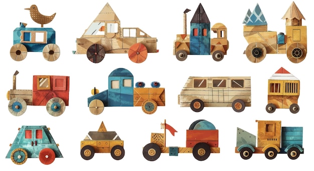 Vetor uma coleção de clip arts de brinquedos infantis de cartão de carros de brinquedo