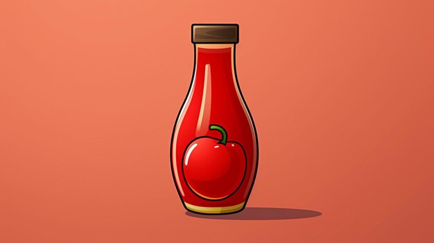 Vetor uma garrafa de ketchup vermelho com uma maçã na parte superior