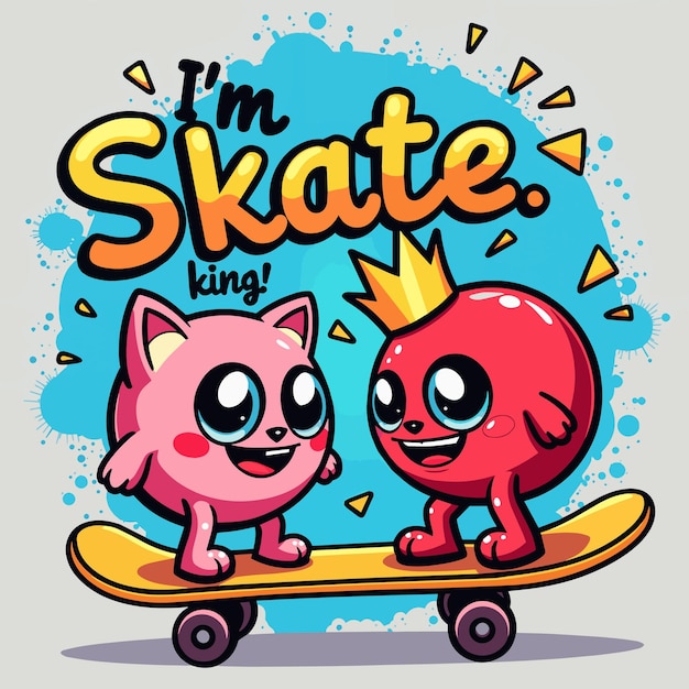 Vetor uma imagem de desenho animado de um gato rosa e um gato rosa em um skateboard