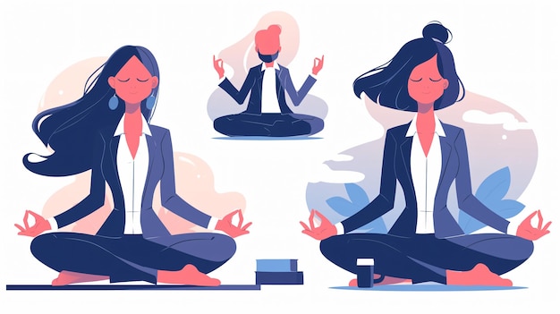 uma série de ilustrações para uma série de mulheres em yoga