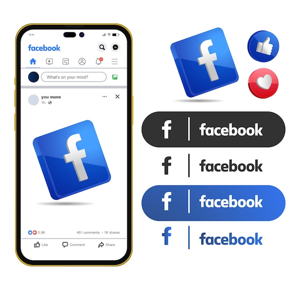 Vetor uma tela de telefone com facebook e facebook nele