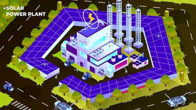 Usina de energia solar - ilustração isométrica